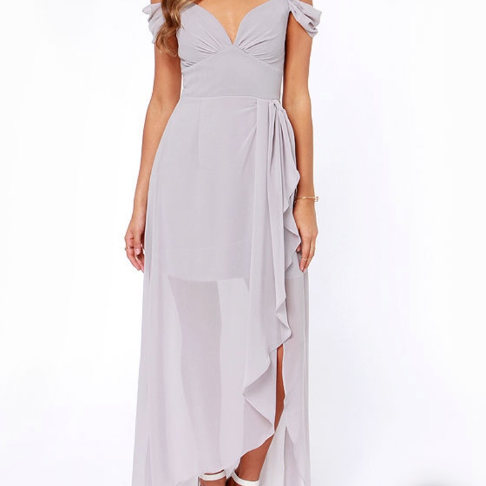 LULUS Candied Petals Grey Maxi Dress